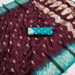 Surreptitious Wine Pure Zari Weaving Banarasi Silk Saree With Comely Blouse Piece