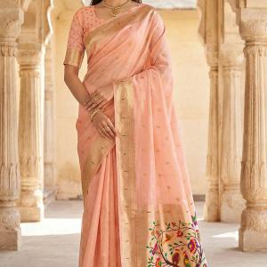 Rhapsodic Baby Pink Paithani Silk Saree With Assemblage Blouse Piece