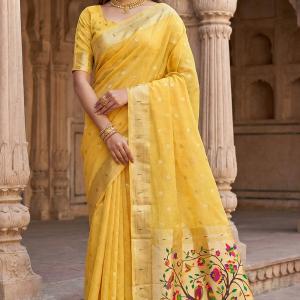 Scintilla Yellow Paithani Silk Saree With Beguiling Blouse Piece