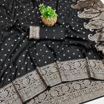Desultory Black Soft Banarasi Silk Saree With Whimsical Blouse Piece