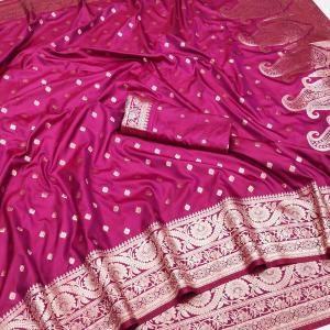 Smashing Dark Pink Soft Banarasi Silk Saree With Confounding Blouse Piece