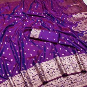 Staring Purple Soft Banarasi Silk Saree With Scintillating Blouse Piece