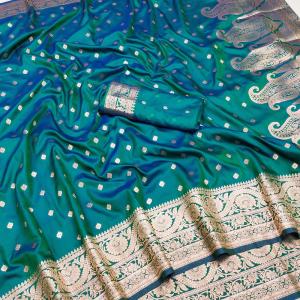 Felicitous Sea Green Soft Banarasi Silk Saree With Resonant Blouse Piece