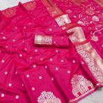 Skinny Dark Pink Pure Zari Weaving Banarasi Silk Saree With Sensational Blouse Piece