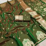 Phenomenal Green Pure Zari Weaving Banarasi Silk Saree With Cynosure Blouse Piece