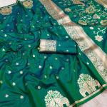 Panoply Sea Green Pure Zari Weaving Banarasi Silk Saree With Pleasurable Blouse Piece