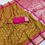 Transcendent Mustard Pure Banarasi Silk Saree With Redolent Blouse Piece