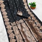 Felicitous Black Soft Banarasi Silk Saree With Ethnic Blouse Piece