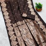 Flaunt Brown Soft Banarasi Silk Saree With Pleasant Blouse Piece