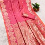 Ephemeral Pink Soft Banarasi Silk Saree With Dissemble Blouse Piece