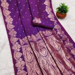 Vibrant Purple Soft Banarasi Silk Saree With Traditional Blouse Piece