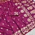 Ravishing Purple Pure Zari Weaving Banarasi Silk Saree With Ornate Blouse Piece