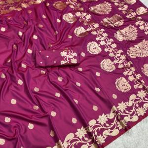 Ravishing Purple Pure Zari Weaving Banarasi Silk Saree With Ornate Blouse Piece