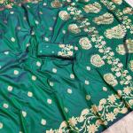 Majesty Sea Green Pure Zari Weaving Banarasi Silk Saree With Pretty Blouse Piece