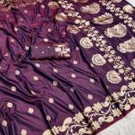 Transcendent Wine Pure Zari Weaving Banarasi Silk Saree With Scintilla Blouse Piece