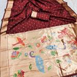 Pleasant Maroon Organza Paithani Silk Saree With Tantalizing Blouse Piece