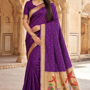 Prodigal Royal Purple Organza Paithani Silk Saree With Majesty Blouse Piece