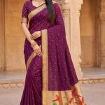 Eclat Wine Organza Paithani Silk Saree With Beautiful Blouse Piece