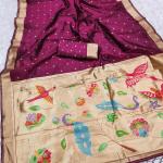 Eclat Wine Organza Paithani Silk Saree With Beautiful Blouse Piece