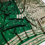 Ethereal Dark Green Pure Zari Weaving Banarasi Silk Saree With Artistic Blouse Piece