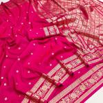 Susurrous Dark Pink Pure Zari Weaving Banarasi Silk Saree With Glamorous Blouse Piece