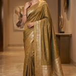 Pretty Mustard Pure Zari Weaving Banarasi Silk Saree With Whimsical Blouse Piece