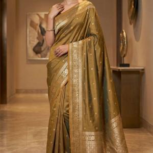 Pretty Mustard Pure Zari Weaving Banarasi Silk Saree With Whimsical Blouse Piece