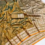 Pretty Mustard Pure Zari Weaving Banarasi Silk Saree With Whimsical Blouse Piece