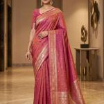 Exemplary Pink Pure Zari Weaving Banarasi Silk Saree With Alluring Blouse Piece