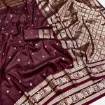 Flattering Wine Pure Zari Weaving Banarasi Silk Saree With Groovy Blouse Piece