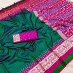 Posh Dark Green Pure Zari Weaving Banarasi Silk Saree With Smashing Blouse Piece