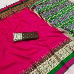 Zephyr Dark Pink Pure Zari Weaving Banarasi Silk Saree With Impressive Blouse Piece
