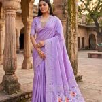 Symmetrical Lavender Pure Banarasi Silk Saree With Efflorescence Blouse Piece