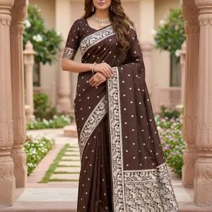 Ephemeral Brown Pure Banarasi Silk Saree With Exquisite Blouse Piece