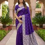 Ephemeral Royal Purple Pure Banarasi Silk Saree With Forbearance Blouse Piece