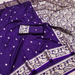 Ephemeral Royal Purple Pure Banarasi Silk Saree With Forbearance Blouse Piece