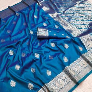 Sophisticated Firozi Soft Banarasi Silk Saree With Dissemble Blouse Piece