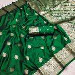 Smart Green Soft Banarasi Silk Saree With Magnificat Blouse Piece
