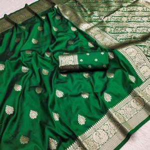 Smart Green Soft Banarasi Silk Saree With Magnificat Blouse Piece