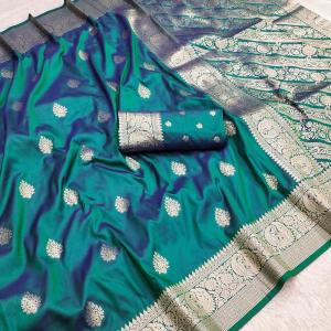 Mellifluous Rama Soft Banarasi Silk Saree With Energetic Blouse Piece