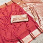 Girlish Pink Pure Zari Weaving Banarasi Silk Saree With Dissemble Blouse Piece