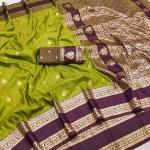 Evocative Green Pure Zari Weaving Banarasi Silk Saree With Ethereal Blouse Piece