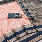 Divine Peach Pure Zari Weaving Banarasi Silk Saree With Dulcet Blouse Piece