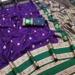 Mesmerising Purple Pure Zari Weaving Banarasi Silk Saree With Flaunt Blouse Piece