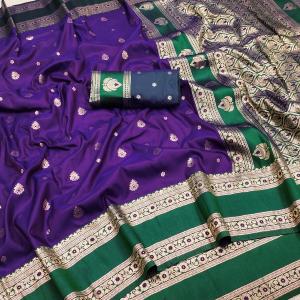 Mesmerising Purple Pure Zari Weaving Banarasi Silk Saree With Flaunt Blouse Piece