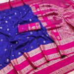Proficient Royal Blue Pure Zari Weaving Banarasi Silk Saree With Elaborate Blouse Piece
