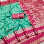 Resplendent Sea Green Pure Zari Weaving Banarasi Silk Saree With Exquisite Blouse Piece