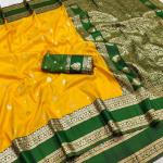 Susurrous Yellow Pure Zari Weaving Banarasi Silk Saree With Lassitude Blouse Piece
