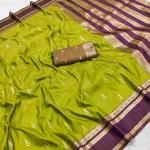 Glowing Green Pure Zari Weaving Banarasi Silk Saree With Ineffable Blouse Piece