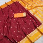 Whimsical Maroon Pure Zari Weaving Banarasi Silk Saree With Snazzy Blouse Piece